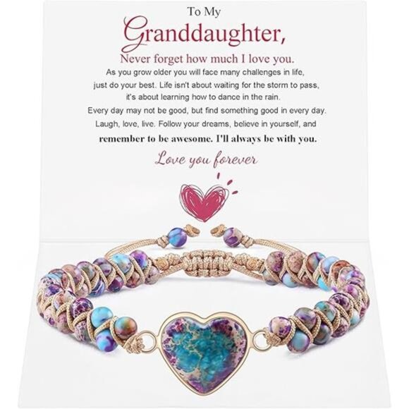 Jasper Heart Bracelet Adjustable Beaded Braided Handmade Jewelry Gift for Women - Picture 8 of 8